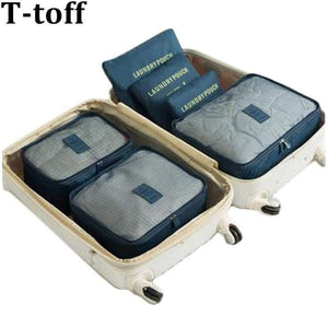 Planet Gates Blue 6pcs/set Fashion Double Zipper Waterproof Polyester Men and Women Luggage Travel Bags packing cubes