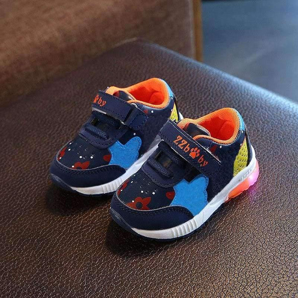 Planet Gates Blue / 7 LED shoes children Hook^Loop cool excellent baby sneakers lighting up girls boys shoes glowing footwear