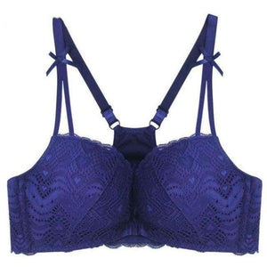 Planet Gates Blue / 70A Women Bra Front Closure Vest Type Seamless Push Up Women Bra 5/8 Cup Small Chest Sexy Back Bow Floral Lace Underwear