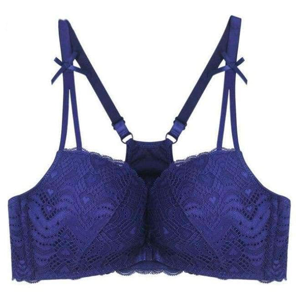 Planet Gates Blue / 70A Women Bra Front Closure Vest Type Seamless Push Up Women Bra 5/8 Cup Small Chest Sexy Back Bow Floral Lace Underwear