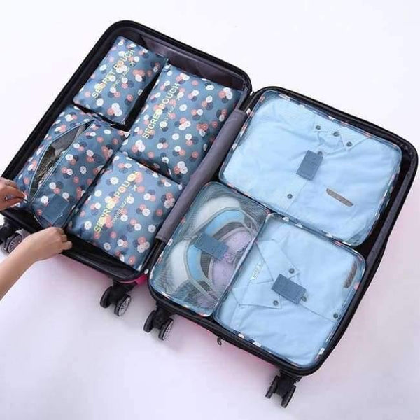 Planet Gates Blue 7Pcs/set Trip Luggage Organizer Polyester Portable Travel Partition Pouch Storage Bags Home Organization Accessories Supplies