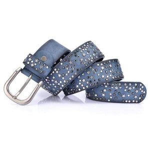 Planet Gates Blue / 95cm Split Leather+PU Rivet Inlay stars Belt For Women Female Fashion Pin Buckle Waist Women Belts Luxury Brands Leather Belt Female