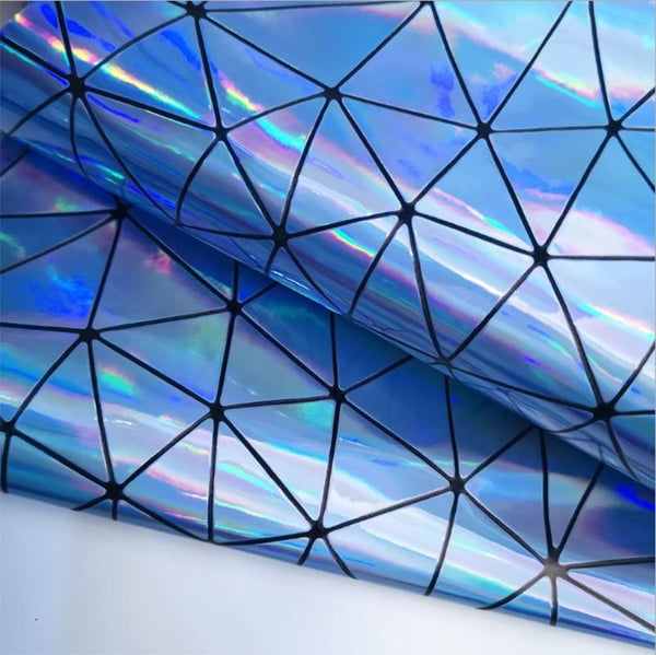 Planet Gates Blue / A4 20cm x30cm Laser Iridescent Geometric PU Faux Leather Fabric Synthetic Bag Bow Craft DIY Jewelry Clothing Sewing Material