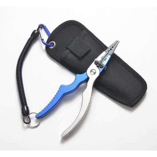 Planet Gates Blue Aluminum Alloy Fishing Pliers Split Ring Cutters Fishing Holder Tackle with Sheath & Retractable Tether Combo Hooks Remover
