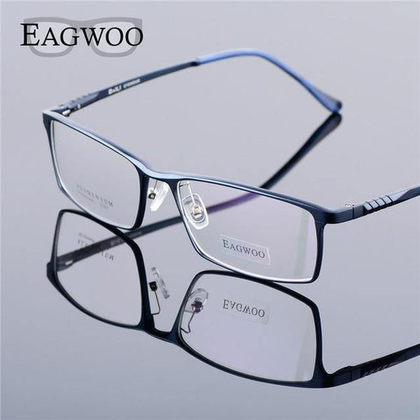 Planet Gates Blue Aluminum Men Wide Face Prescription Eyeglasses  Full Rim Optical Frame Business Eye Glasses
