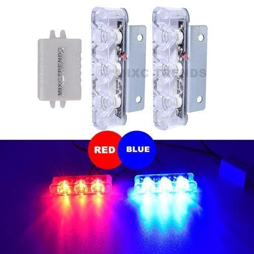 Planet Gates Blue and Red 2Pcs 3 LED Strobe Light 6W Police Flashing Warning Led Brake Light Lamp DC 12V Car Truck Motorcycle Rear Brake Stop Led Lights