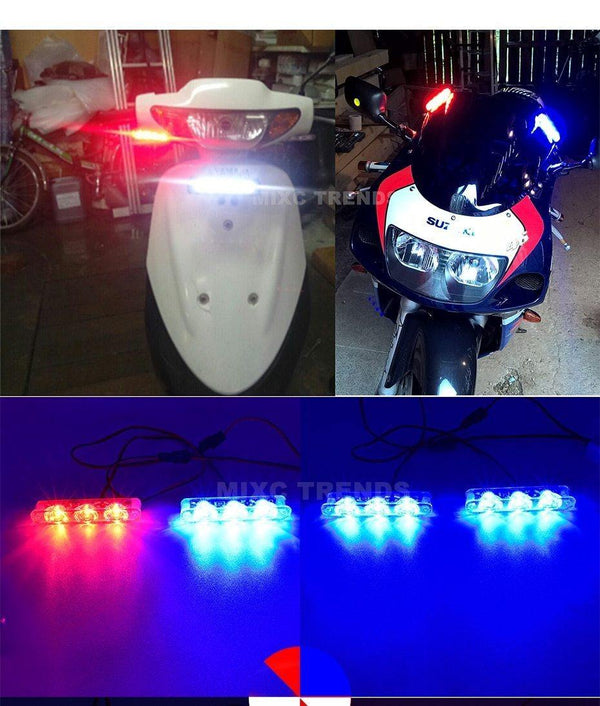 Planet Gates Blue and Red 2Pcs 3 LED Strobe Light 6W Police Flashing Warning Led Brake Light Lamp DC 12V Car Truck Motorcycle Rear Brake Stop Led Lights