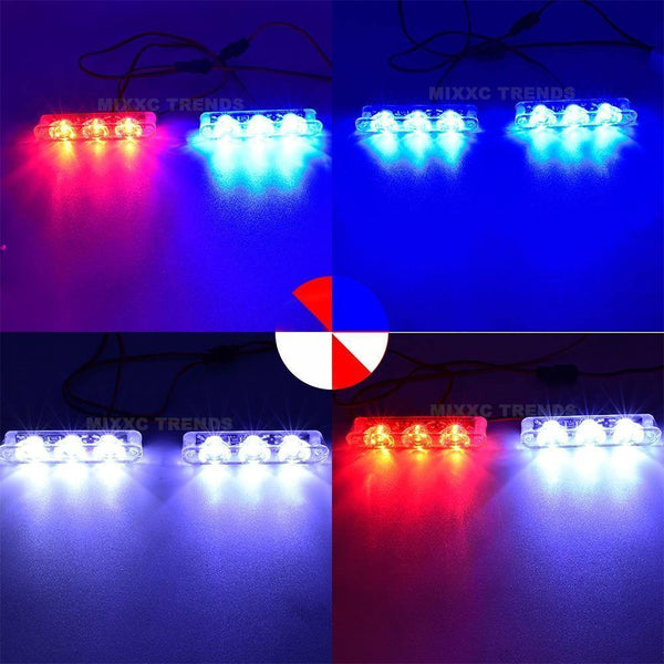 Planet Gates Blue and Red 2Pcs 3 LED Strobe Light 6W Police Flashing Warning Led Brake Light Lamp DC 12V Car Truck Motorcycle Rear Brake Stop Led Lights