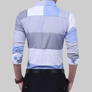 Planet Gates blue / Asian M 45 to 55KG Men'S Clothing 2017 Fashion Male Shirt Long-Sleeves Tops Large Striped Men'S Casual Mens Dress Shirts Slim Men Shirt M-2XL