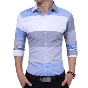 Planet Gates blue / Asian M 45 to 55KG Men'S Clothing 2017 Fashion Male Shirt Long-Sleeves Tops Large Striped Men'S Casual Mens Dress Shirts Slim Men Shirt M-2XL