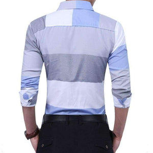 Planet Gates blue / Asian M 45 to 55KG Men'S Clothing 2017 Fashion Male Shirt Long-Sleeves Tops Large Striped Men'S Casual Mens Dress Shirts Slim Men Shirt M-2XL
