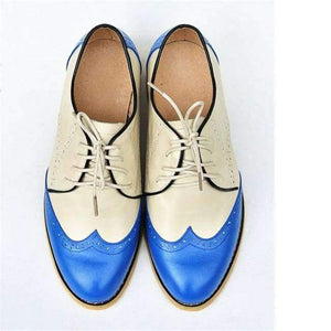 Planet Gates blue beige / 5.5 women genuine leather oxford shoes woman flats handmade vintage retro lace up loafers brown casual sneakers flat shoes for women