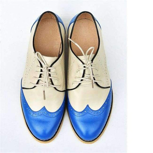 Planet Gates blue beige / 5.5 women genuine leather oxford shoes woman flats handmade vintage retro lace up loafers brown casual sneakers flat shoes for women