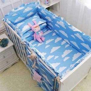 Planet Gates Blue Big cloud 6Pcs Cartoon Baby Bedding Sets Baby Crib Bumpers Bed Around Cot Bed Sheets 100%Cotton Thickening Customizable Baby Beddings