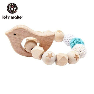 Planet Gates Blue Bird Let's Make 1PC Wooden Teether Hedgehog Crochet Beads Wood Crafts Ring Engraved Bead Baby Teether Wooden Toys For Baby Rattle