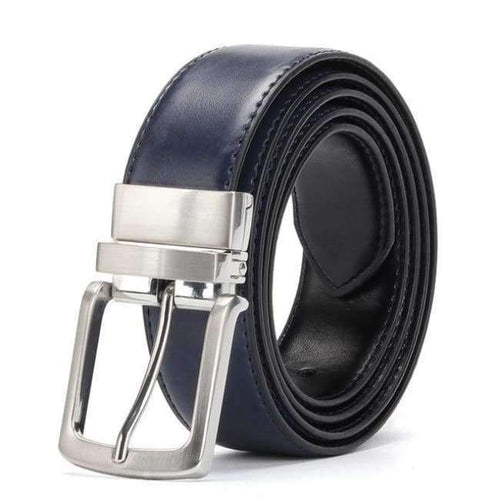 Planet Gates Blue-Black / 100cm 32to35 Inch Men's Genuine Leather Belt Reversible For Jeans Male Rotated Buckle Dress Belts Designer Cowskin Leather Belts For Men Black