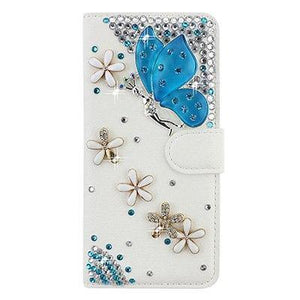 Planet Gates Blue butterfly / PU leather Diamond Flip Leather Phone Case For Huawei P8 LITE 2017/P9 LITE 2017/Honor 8 lite,Wallet Style Cover With Card Slot