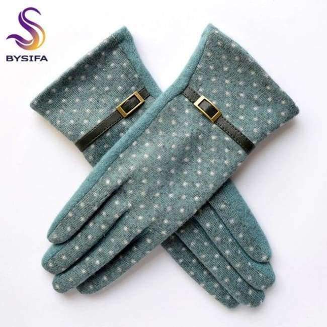 Planet Gates navy blue [BYSIFA] Women Polka Dot Wool Mittens Gloves Fashion Metal Buckle And Pu Design Cashmere Gloves Elegant Thick Warm Pink Gloves
