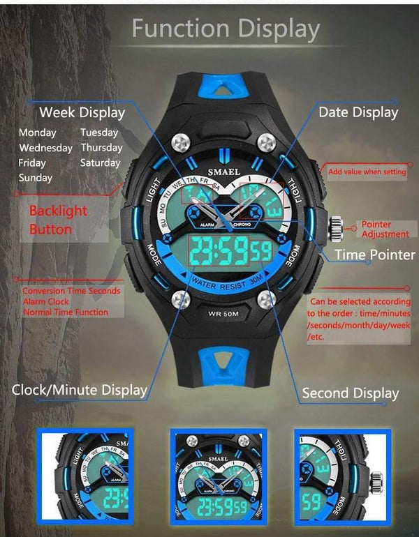 Planet Gates BLUE Children Watches Sports Waterproof Child Electronic LED 1339 Watch Safe Girls Boys Toy Watch Best Gifts