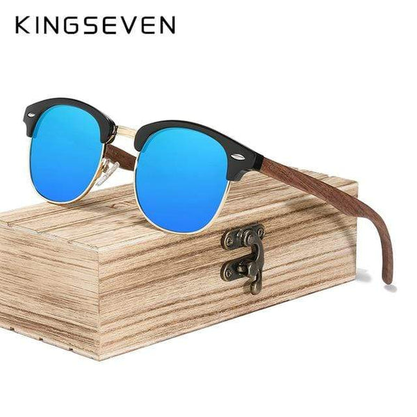 Planet Gates Blue / China Retro Fashion Style Handmade Black Walnut Wooden Sunglasses Men Women 100%Polarized UV400  Lens Semi-Rimless Eyewear
