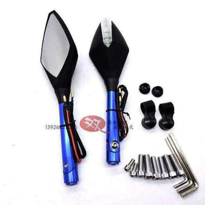 Planet Gates Blå CNC farverig mærkat unviersal dele motorcykelspejl med blinklys moto blinklys motorcykel bakspejl indikator