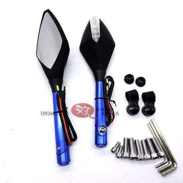 Planet Gates Blå CNC farverig mærkat unviersal dele motorcykelspejl med blinklys moto blinklys motorcykel bakspejl indikator