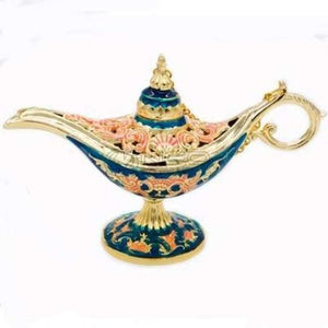 Planet Gates Blue Colorful Metal Aladdin Magic Lamp Retro Wishing Oil Lamp Aladdin Genie Lamp Incense Burner Home Decor Gift Child Toy