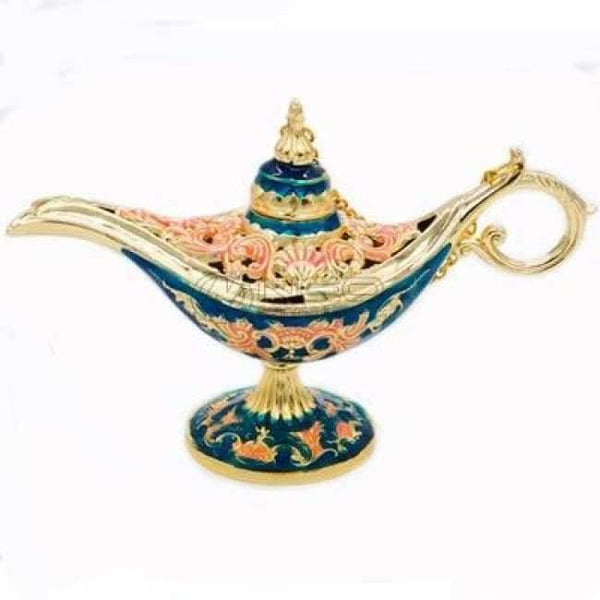 Planet Gates Blue Colorful Metal Aladdin Magic Lamp Retro Wishing Oil Lamp Aladdin Genie Lamp Incense Burner Home Decor Gift Child Toy
