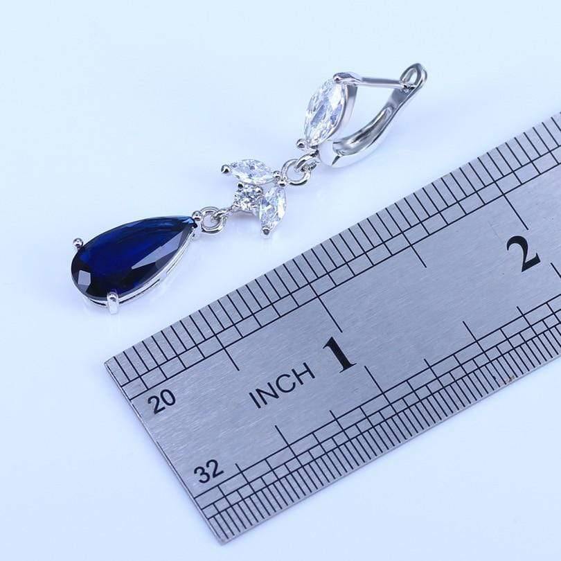 Planet Gates Blue Cubic Zirconia White CZ 925 Silver Jewelry Sets For Women Earrings/Pendant/Necklace/Rings