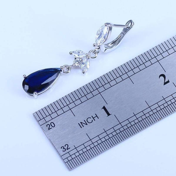 Planet Gates Blue Cubic Zirconia White CZ 925 Silver Jewelry Sets For Women Earrings/Pendant/Necklace/Rings