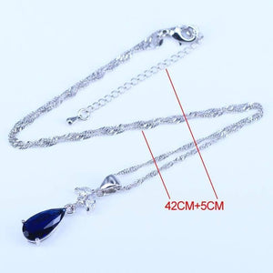 Planet Gates Blue Cubic Zirconia White CZ 925 Silver Jewelry Sets For Women Earrings/Pendant/Necklace/Rings