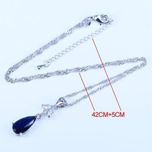 Planet Gates Blue Cubic Zirconia White CZ 925 Silver Jewelry Sets For Women Earrings/Pendant/Necklace/Rings