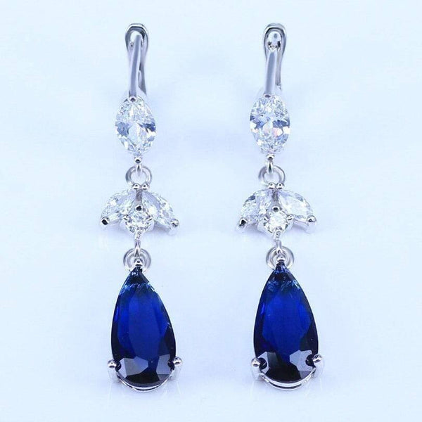 Planet Gates Blue Cubic Zirconia White CZ 925 Silver Jewelry Sets For Women Earrings/Pendant/Necklace/Rings