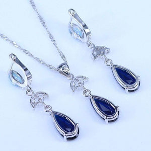Planet Gates Blue Cubic Zirconia White CZ 925 Silver Jewelry Sets For Women Earrings/Pendant/Necklace/Rings