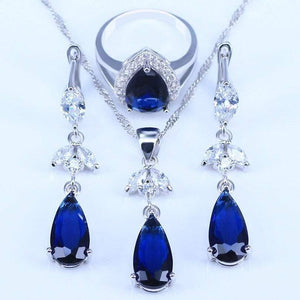 Planet Gates Blue Cubic Zirconia White CZ 925 Silver Jewelry Sets For Women Earrings/Pendant/Necklace/Rings