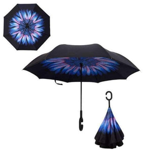 Planet Gates Blue Daisyc Folding Reverse Umbrella Double Layer Inverted Windproof  Rain Car Umbrellas For Women