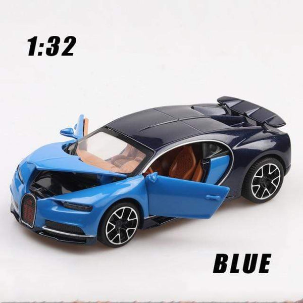Planet Gates Blue Diecast 1:32 Alloy Model Car Bugatti CHIRON Supercar Pull Back Metal Vehicle Collection Miniature Gifts for Children Boy's Toys