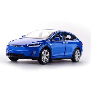Planet Gates Blue Diecast Model Cars 1:32 Alloy Tesla MODEL X Miniature Scale Metal Vehicles for Children Collection Boys Gifts Christmas Toy
