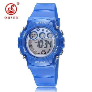 Planet Gates Blue Digital LCD kids girls Fashion Wristwatch White Silicone strap 50M Waterproof Child Boys Watches Alarm hand clocks