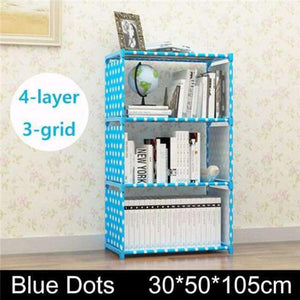 Planet Gates blue dots 3 grids Multilayer Bookshelf non-woven bookcase Organizer storage Shelf simple floor rack Home decoracion Living Room Furniture