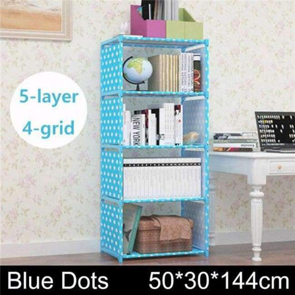 Planet Gates blue dots 4 grids Multilayer Bookshelf non-woven bookcase Organizer storage Shelf simple floor rack Home decoracion Living Room Furniture