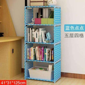 Planet Gates Blue Dots(5-layer) Simple Non-woven Home Interior Decoration single row Assembly Stainless Steel Bookshelf Standing fashion Books Storage Furniture