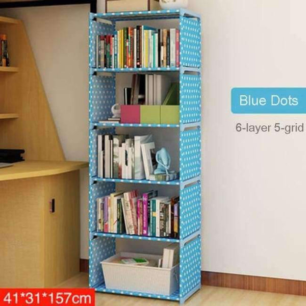 Planet Gates Blue Dots(6-layer) Simple Non-woven Home Interior Decoration single row Assembly Stainless Steel Bookshelf Standing fashion Books Storage Furniture