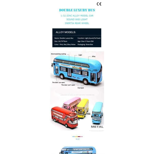 Planet Gates BLUE Double-decker Bus Alloy Mini Model Car Toys Sightseeing Bus Vehicles Urban Transport Vehicles Commuter vehicles