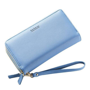 Planet Gates Blue Double Zipper Wristband Long Clutch Wallets For Women Large Capacity Card Holder Purse Phone Pocket Wallet Female