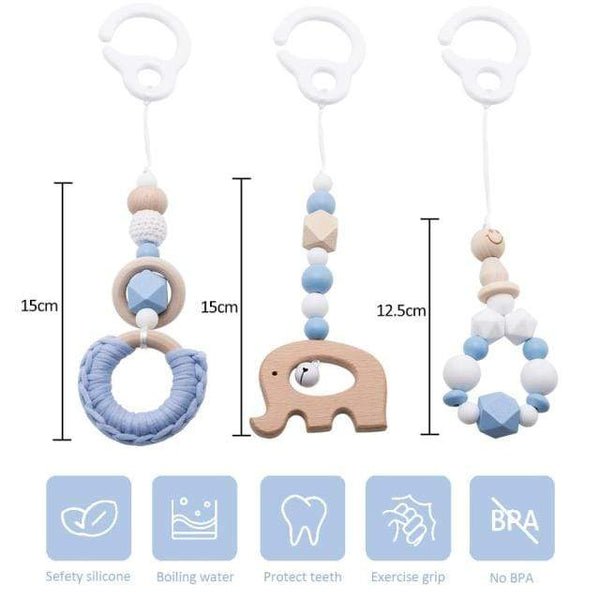 Planet Gates Blue elephant Baby Toys Wooden Play Gym Hanging Mobile Bed Holder Star Pendant Stroller Baby Toy Bell Wood Rattle Ring Newborn Educational Toy