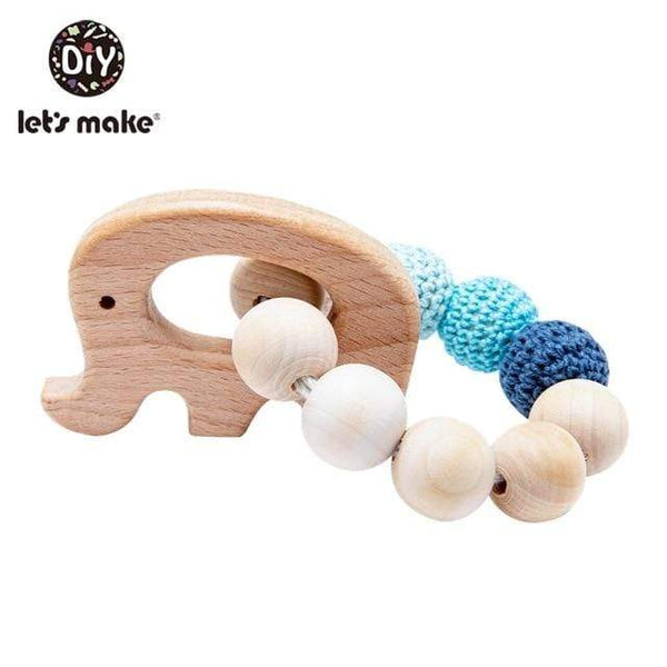 Planet Gates Blue Elephant Let's Make 1PC Wooden Teether Hedgehog Crochet Beads Wood Crafts Ring Engraved Bead Baby Teether Wooden Toys For Baby Rattle