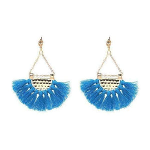 Planet Gates Blue Fan shaped Cotton Tassels Bohemia Earrings For Women Ethnic Jewelry Big Dangle Earrings Handmade Fringe Pendientes