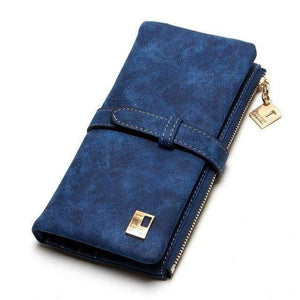 Planet Gates Blue Fashion Women Wallets Drawstring Nubuck Leather Zipper Wallet Women's Long Design Purse Two Fold More Color Clutch