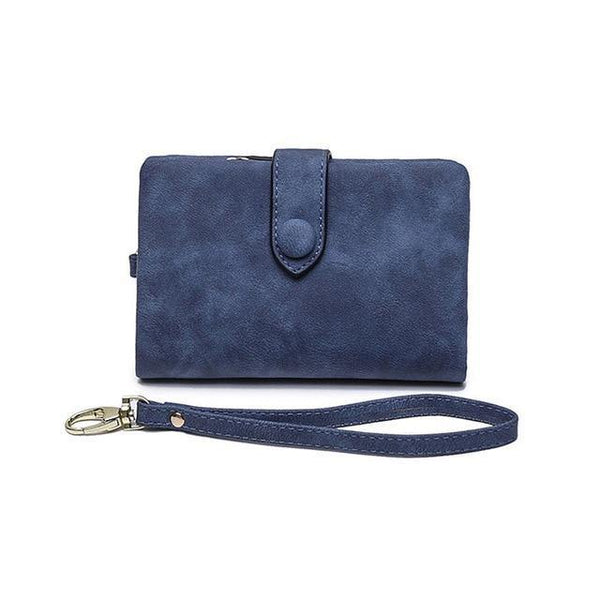 Planet Gates Blue Faux Suede Women Wallet Many Departments Short Trifold Card Holder Zipper Coin Purse Hasp Fashion Solid Female Purses Girls